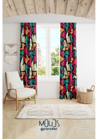 Resim New Young Desenli Fon Perde Genç Odası Oturma Odası Süet Baskılı Ekstrafor Büzgü 2 Kanat Prd-2001 Çok Renkli 