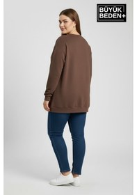 Resim Süperlife Kadın Büyük Beden New York Baskılı Bisilet Yaka İnce Sweatshirt Spr26bswk956-5 Kahverengi 
