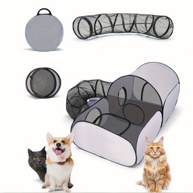 Resim Kapalı Çadırı Olan 3'ü 1 Arada Etkileşimli Kedi ve Köpek Oyun Parkı, Taşınabilir Evcil Hayvan Kafesi & Egzersiz Halkası - Yavru kediler, Küçük köpekler & Küçük Evcil Hayvanlar için Dayanıklı Ağ İç/Dış Mekik Oyun Evi | Kapalı Evcil Hayvan Alanı | Sağlam Çerçeve Yapısı 