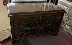 Resim Çeyiz SANDIK Ahşap Kayın El Oyma Model Kilitli Parlak ceviz natüre El Yapım 