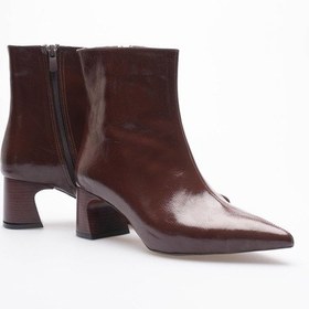Resim Kadın Rugan Bot Sivri Burunlu Topuklu Fermuarlı Kahve Liza Kahverengi 