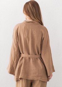 Resim İpekçi Otantik Kuşaklı Oversize Kısa Keten Kimono 
