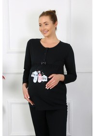 Resim Akbeniz Kadın Uzun Kol Hamile Lohusa Pijama Takımı Siyah 45501-siyah 