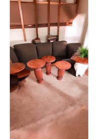 Resim Ahşap Mantar Sehpa 3lu Set Maun Renk Yan Sehpa Takımı - Wooden Side Table Maun 