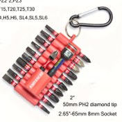 Resim En çok satan karışık set, elmas kaplı altıgen uçlar, 8mm soket, S2 kalite çelik malzeme, yüksek işler için asma kayışı, kullanımı kolay ve kompakt tasarımlı. Phillips, düz ve PZ başlıklar içerir 