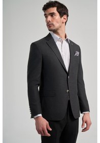 Resim İmza Düz Bez Ayağı Mono Yaka Tam Astar Esnek 6 Drop Slim Fit Ceket 1002245903 Koyu Antrasit 