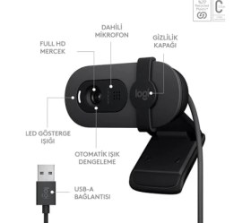 Resim Mabeyn 100 Full Hd Web Kamerası, Toplantı ve Yayın Amaçlı, Otomatik Işık Dengesi, Dahili Mikrofon, Gizlilik Kapağı, Usb-A, Microsoft Teams, Meet, Zoom ile Uyumlu, Siyah 