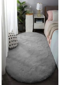 Resim Raschel Carpet Oval Kesme Yolluk Kaymaz Taban Kalın Yumuşak Peluş Halı Özel Taban Açık Gri 