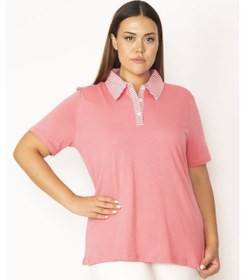 Resim Şans Kadın Pembe Pamuklu Kumaş Polo Yaka Ön Pat Düğmeli Bluz 65n27823-pembe Pembe 