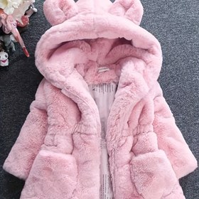 Resim Kız Çocukları İçin Kulaklı Rahat Kapüşonlu Polar Parka - Polyester Spandex Karışımı, Midi Boy, Uzun Kollu, Düz Renk, Esnek Olmayan Kumaş, Fermuarlı Kapanış, Çocuklar İçin Normal Kalıp Kışlık Mont 