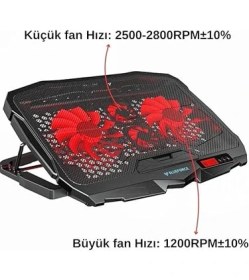 Resim CetKing Speeder Sx-15 4 Adet Fanlı 9"-17" Inç Ledli LCD Kontrol Panelli Standlı Notebook Laptop Soğutucu 