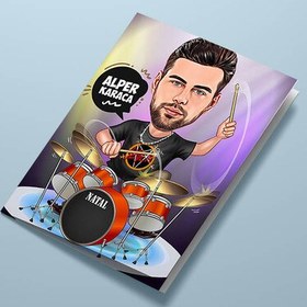 Resim Baterist Erkek Karikatürlü Tebrik Kartı 