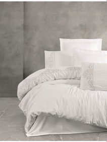 Resim Cotton Box Nakışlı Saten Çift Kişilik Nevresim Takımı Genny Beyaz 