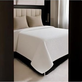 Resim Renkli Gofret Desen Çift Kişilik Pike Yatak Örtüsü Otel Pike 200x230 cm Beyaz 200 x 230 