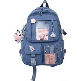 Resim Tenfowee Japon Harajuku Kore Versiyonu Okul Çantası, Kız Öğrenciler İçin Şık Ve Rahat Tasarım, Mavi + İnci + Rozet Diğer 