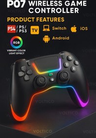 Resim Voltico P07 Kablosuz RGB Oyun Kolu – PS4/PS3, PC, TV, Switch, Android, iOS Uyumlu 