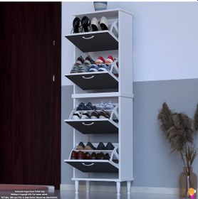 Resim Modilayn Umay' 2 Li Kapı Önü 52x 168 X 26 Cm Lik 4 Düşer Kapak 8 Göz Bölmeli Ayakkabılık Antrasit - Beyaz 