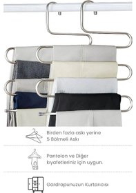 Resim 5 Bölmeli Metal Elbise Ve Pantolon Askısı - Giysi Eşarp Fular Düzenleyici Askı Krom 