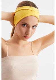 Resim Kadın Çift Taraflı Kullanım Alternatifli Pamuklu Penye Kaymaz Hafif Spor Saç Bandı Bandana - Tek Ebat / Sarı Sarı 
