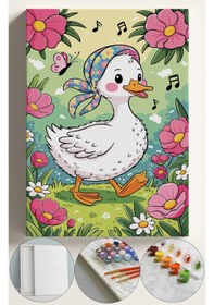 Resim Sayılarla Boyama Seti Numaralı Tuval Fırça Boya 40x50 Cm - Müzik Ördek 