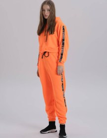 Resim DAVID&GERENZO Neon Turuncu Kamuflaj Şerit Detaylı Oversize Kapüşonlu Eşofman Takımı 