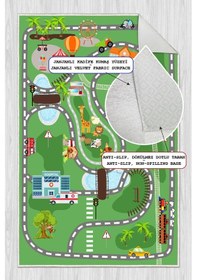 Resim Dijital Baskılı Dekoratif Kaymaz Taban Yıkanabilir Trafik Parkı Temalı Modern Çocuk Halısı Yeşil 