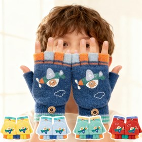 Resim Kış Eldivenleri - Uçak Ayı Bileklikli & Yarım Parmaklı Kapaklı - Yazı Yazma ve Oyun İçin Sıcak Kısa Kollu Tasarım, Makinede Yıkanabilir (Mavi/Yeşil/Sarı/Kırmızı) - Sevimli Soğuk Hava El Isıtıcıları 