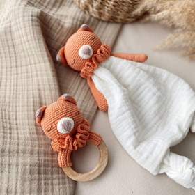 Resim Amigurumi Müslin Uyku Arkadaşı Tilki - 2li Set 