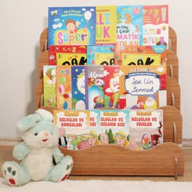 Resim ATA HOME Montessori Ana Sınıfı Kreş Okul Çocuk Odası Kitaplığı Ahşap Kumaş Kitaplık Yıkanabilir Kumaş Gri 