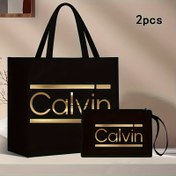 Resim 2 Parça Kadın Çanta Seti: Tote ve Crossbody Çanta - Şık Calvin Baskı Desen, Manyetik Kapatma, Geniş İç Mekan ve Polyester Astar. Günlük Kullanım, Gezintiler ve Seyahat için Mükemmel 