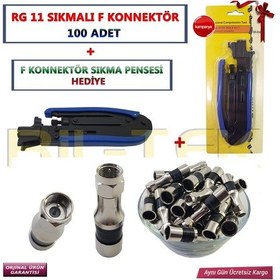 Resim Rg 11 Sıkmalı F Konnektör 100 Adet + F Konnektör Sıkma Pensesi 