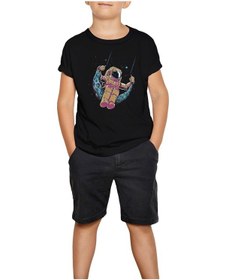 Resim Sallanan Astranot Siyah Çocuk Tişört Siyah 