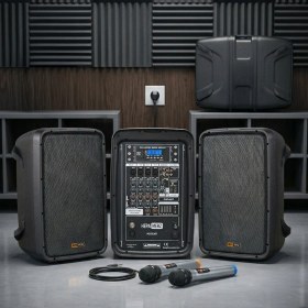 Resim Hepa Merz Potent Kompakt Portatif Ses Sistemi Mixer Çift Hoparlör Ve Çift Mikrofon 1000w 