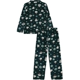 Resim Civil Boys Kardan Adam Baskılı Erkek Çocuk Pijama Takımı Koyu Yeşil 6-9 Yaş Rahat Tasarım 