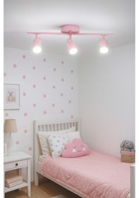 Resim Spoti 3'lü Pembe Renk Beyaz Işık Modern Tasarım Salon - Mutfak - Banyo Spot Ledli Sıralı Avize Pembe 