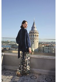 Resim Monamise Kadın Yaprak Desenli Ve Dantelli 3'lü Pijama Takımı 24143 Lacivert 