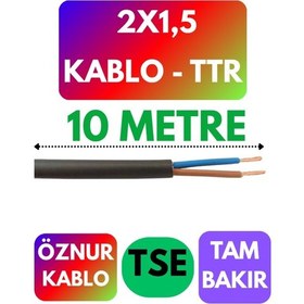 Resim Öznur 2x1,5 Ttr Kablo Siyah Metre Seçenekli - 10 Metre 