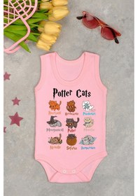 Resim Bebetospik %100 Pamuklu Potter Cats Baskılı Yumuşak Doku Baskılı Zıbın & Body Pembe 
