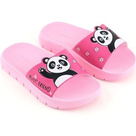 Resim Gezer Kız Çocuk Yazlık Best Friend Panda Pu Rahat Taban Ev Banyo Havuz Plaj Terlik Fuşya 