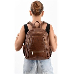 Resim Baginn Suni Deri Kadın Sırt Çantası 35 25 Cm Mega Bag Günlük Kullanıma Uygun Çok Cepli İçi Astarlı Taba 