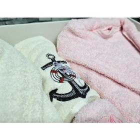 Resim Çeyizlik Aile Bornoz Seti 4 Parça Krem Pudra Pudra 