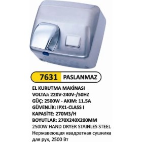 Resim Arı Metal El Kurutma Makinesi Paslanmaz 2500 W Kare 