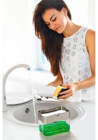 Resim Pompalı Sünger Hazneli Sıvı Sabunluk Bulaşık Süngerli Sıvı Sabunluk 