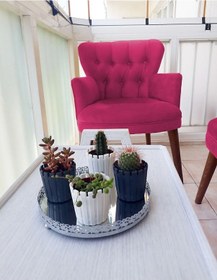 Resim Azra Mobilya Çay Seti Koltuk Takımı - Düz Renk - Ahşap Ayak - Babyface Kumaş - Fuşya Fuşya 