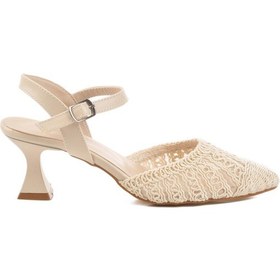 Resim Krem Triko Topuklu Kadın Abiye Ayakkabı Pc-54660 Z Krem 