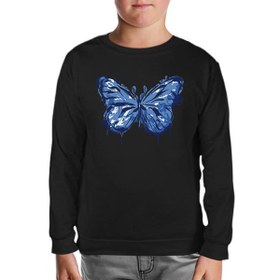 Resim Beautiful Blue Butterfly Siyah Çocuk Sweatshirt 