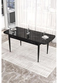 Resim Canisa Concept Kor Serisi 70x114 Açılabilir Mutfak Masası Takımı Siyah Mermer Desen Masa 4 Zebra Desen Sandalye Masa Siyah Mermer Desenli Sandalyeler Zebra Desen 