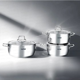 Resim Nehir Silver Klasik 6 Parça Çelik Derin Tencere Seti 