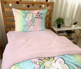 Resim Evmila Unicorn Desenli Peluş Uyku Seti (Pembe Peluş) - 160*220 Cm Peluşlu Uyku Seti 50*70 Cm Yastık Kılıfı 90*190 Cm Çarşaf 