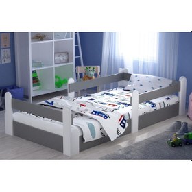 Resim Tulipkids Montessori Karyola Beyaz-Antrasit 90x190 Yatak Uyumlu Oval Kesim Çocuk Yatağı Kids-317 